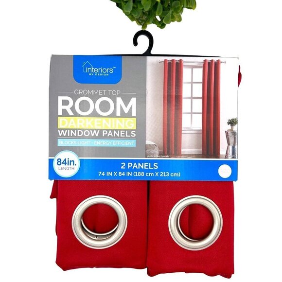 NEW INTERIORS BY DESIGN RED GROMMET TOP ROOM DARKENING 74"X84" 2 PANEL CURTAINS - Picture 1 of 3